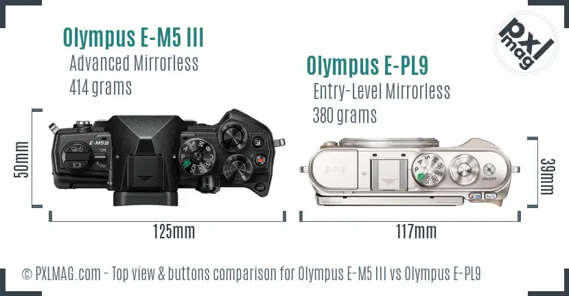 Olympus E-M5 III vs Olympus E-PL9 top view buttons comparison