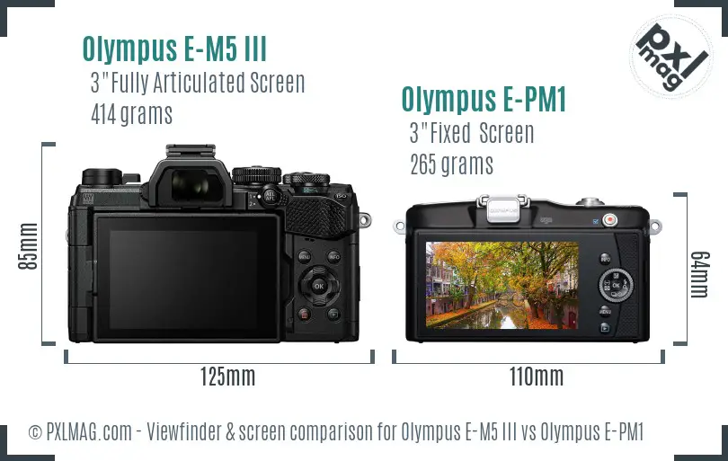 Olympus E-M5 III vs Olympus E-PM1 Screen and Viewfinder comparison