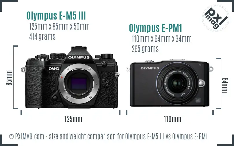 Olympus E-M5 III vs Olympus E-PM1 size comparison