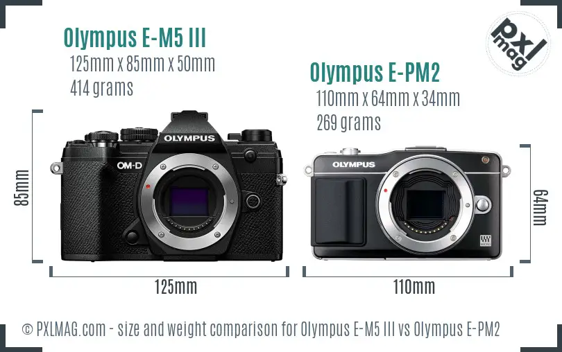 Olympus E-M5 III vs Olympus E-PM2 size comparison