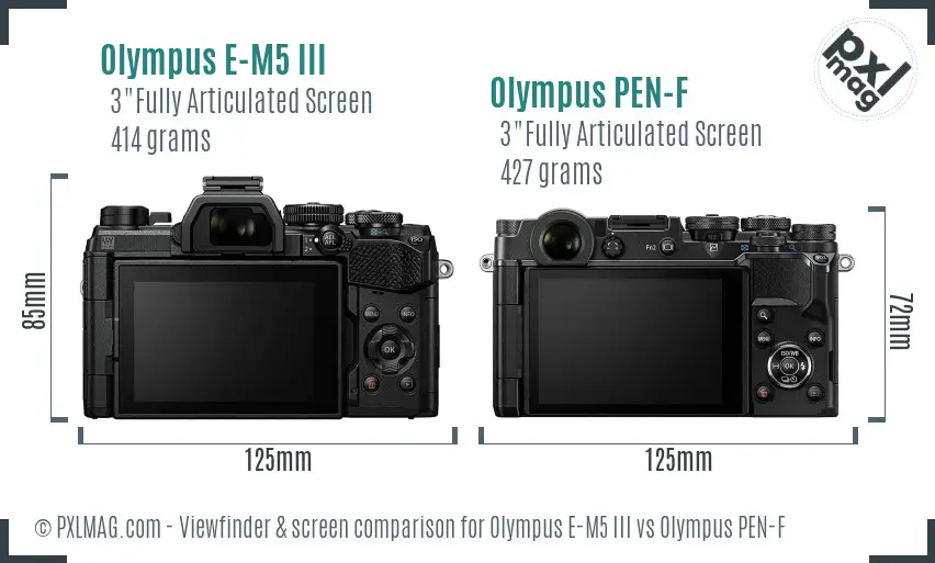 Olympus E-M5 III vs Olympus PEN-F Screen and Viewfinder comparison
