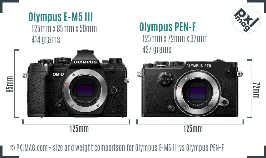 Olympus E-M5 III vs Olympus PEN-F size comparison