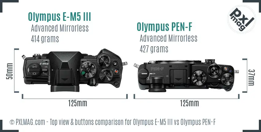 Olympus E-M5 III vs Olympus PEN-F top view buttons comparison
