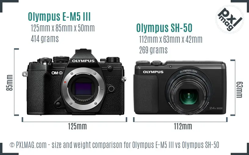 Olympus E-M5 III vs Olympus SH-50 size comparison
