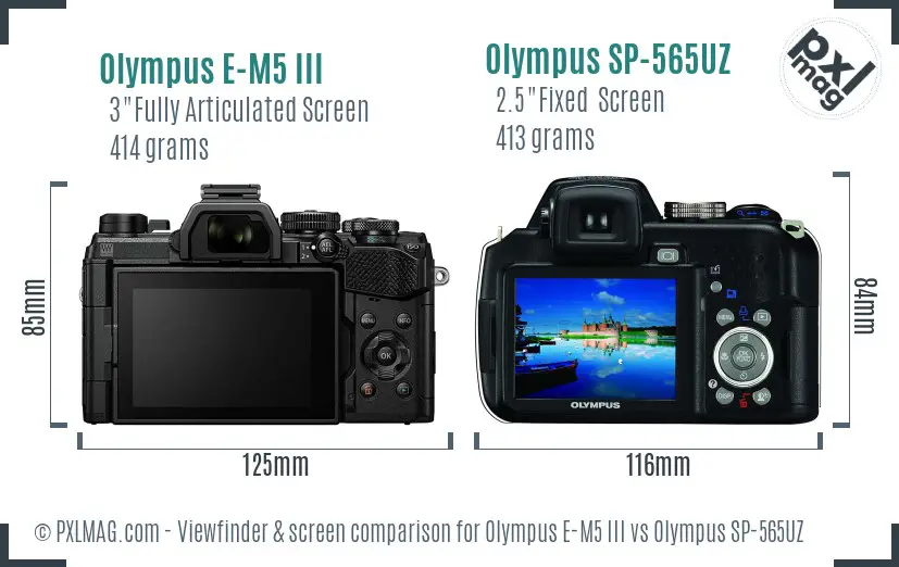 Olympus E-M5 III vs Olympus SP-565UZ Screen and Viewfinder comparison