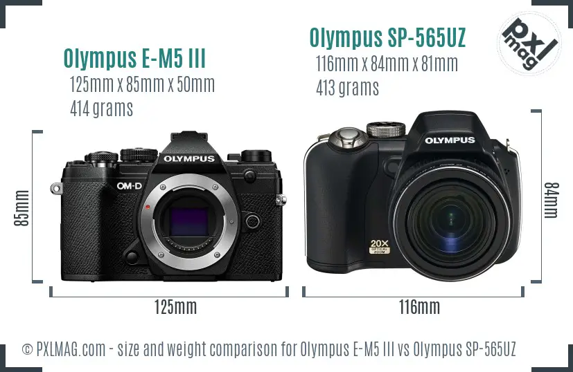 Olympus E-M5 III vs Olympus SP-565UZ size comparison