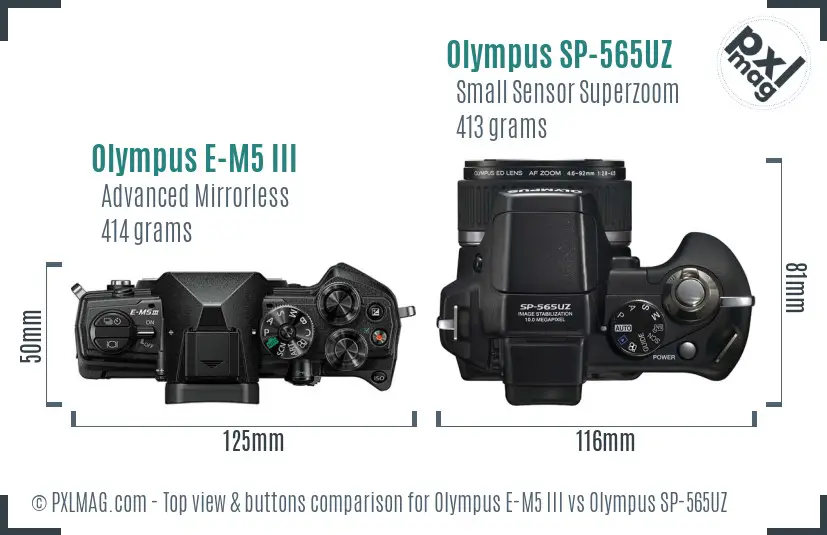 Olympus E-M5 III vs Olympus SP-565UZ top view buttons comparison
