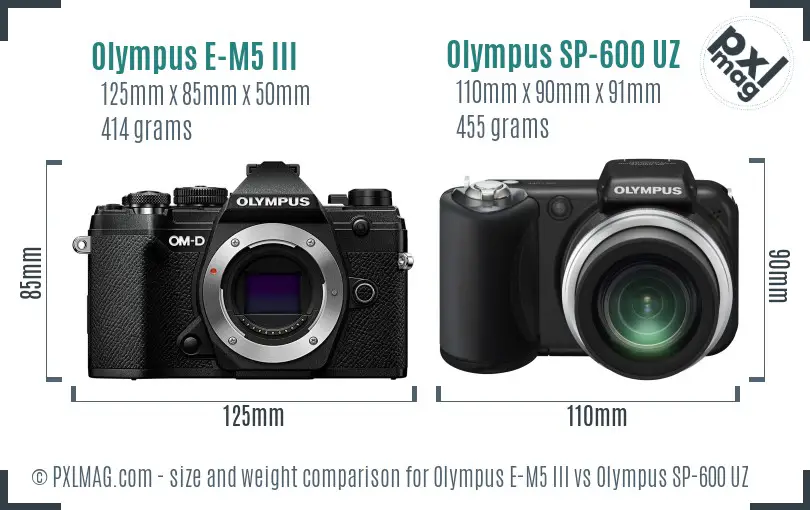 Olympus E-M5 III vs Olympus SP-600 UZ size comparison