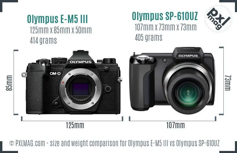 Olympus E-M5 III vs Olympus SP-610UZ size comparison