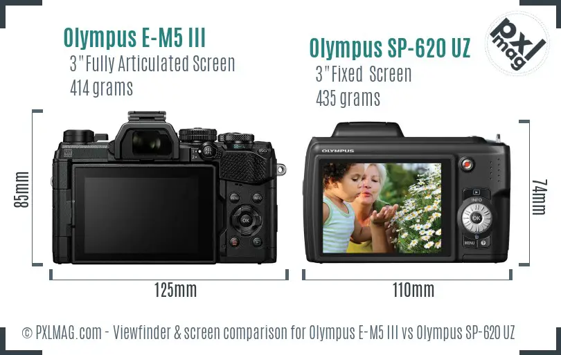 Olympus E-M5 III vs Olympus SP-620 UZ Screen and Viewfinder comparison