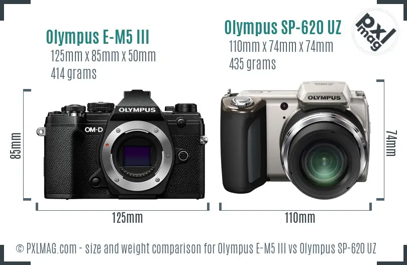 Olympus E-M5 III vs Olympus SP-620 UZ size comparison