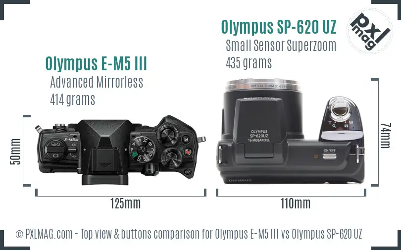 Olympus E-M5 III vs Olympus SP-620 UZ top view buttons comparison