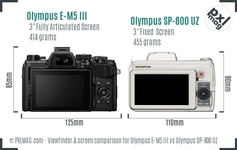 Olympus E-M5 III vs Olympus SP-800 UZ Screen and Viewfinder comparison