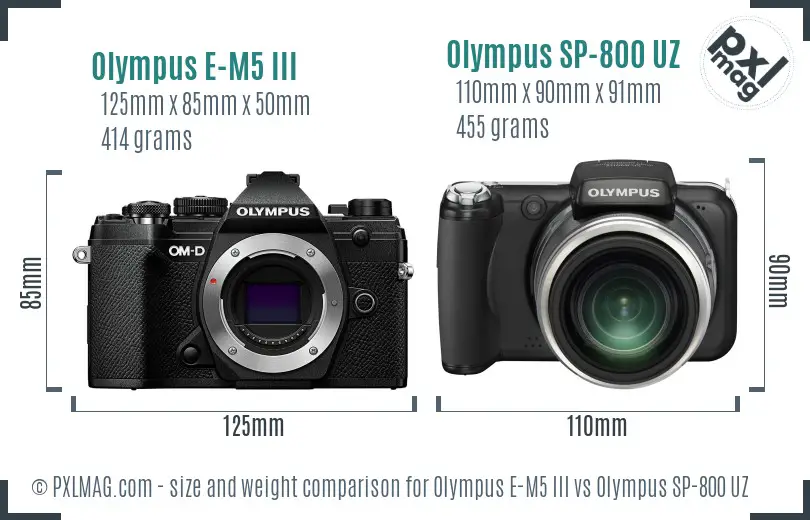 Olympus E-M5 III vs Olympus SP-800 UZ size comparison