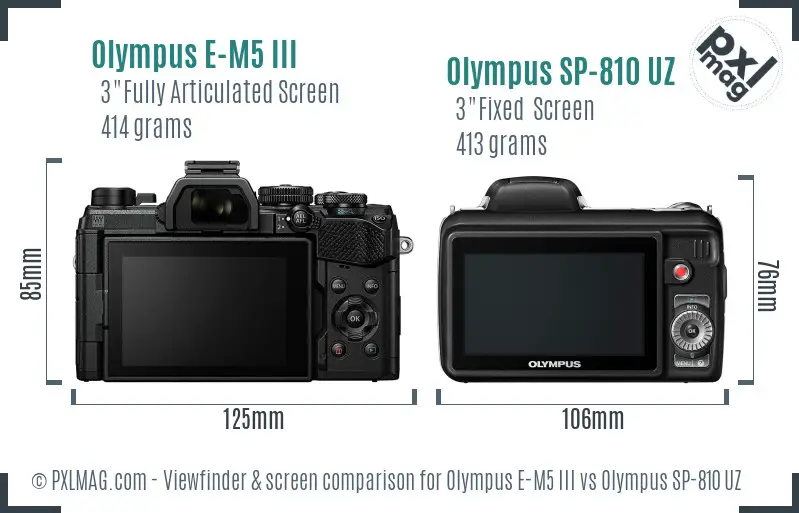 Olympus E-M5 III vs Olympus SP-810 UZ Screen and Viewfinder comparison