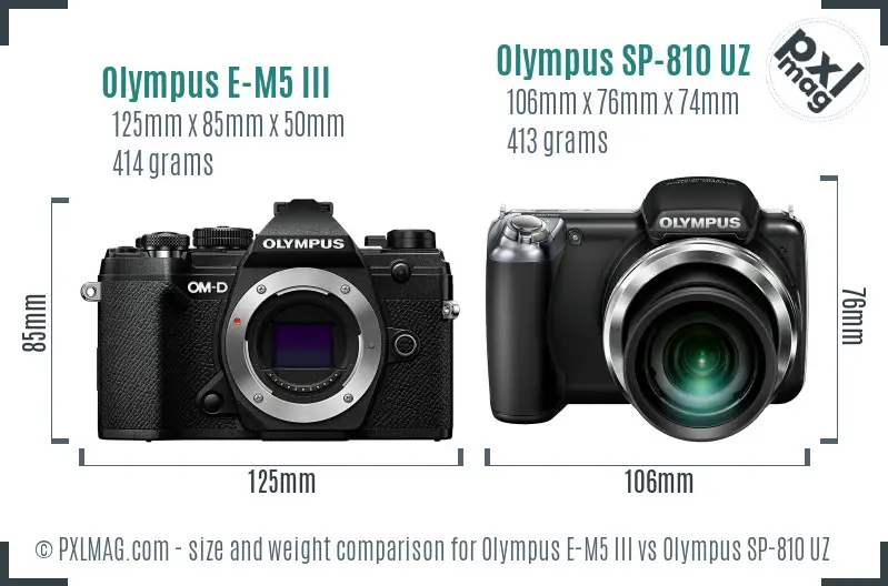 Olympus E-M5 III vs Olympus SP-810 UZ size comparison