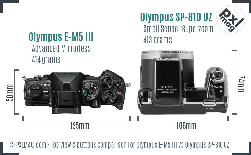 Olympus E-M5 III vs Olympus SP-810 UZ top view buttons comparison
