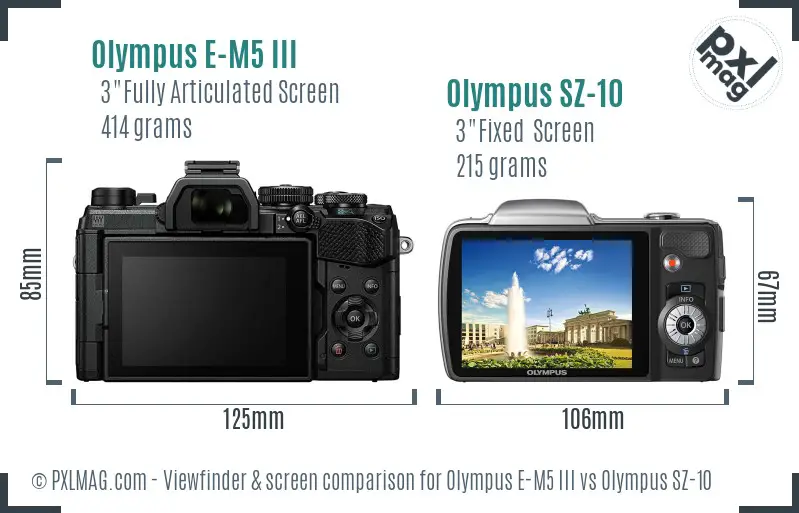 Olympus E-M5 III vs Olympus SZ-10 Screen and Viewfinder comparison