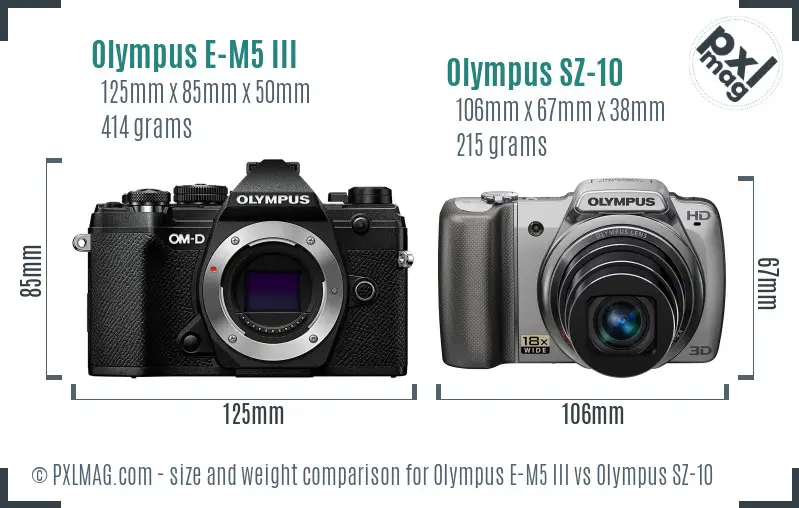Olympus E-M5 III vs Olympus SZ-10 size comparison