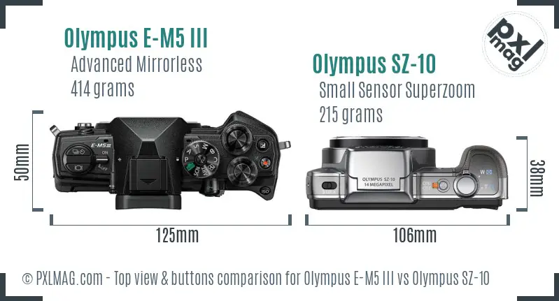 Olympus E-M5 III vs Olympus SZ-10 top view buttons comparison