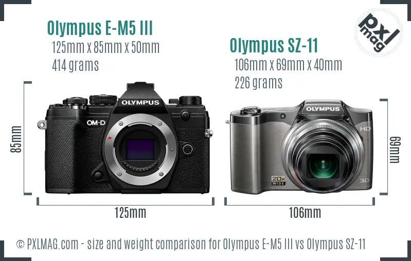 Olympus E-M5 III vs Olympus SZ-11 size comparison