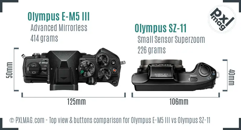 Olympus E-M5 III vs Olympus SZ-11 top view buttons comparison