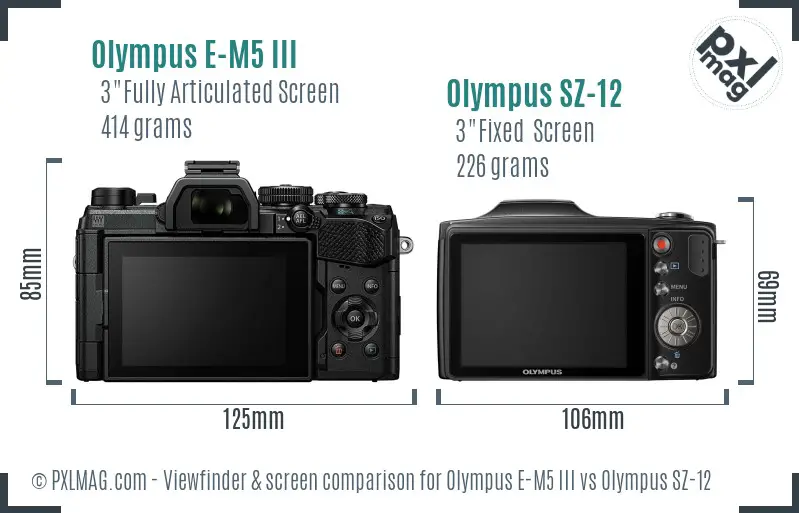 Olympus E-M5 III vs Olympus SZ-12 Screen and Viewfinder comparison