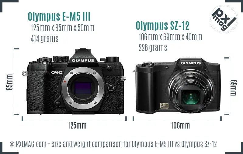 Olympus E-M5 III vs Olympus SZ-12 size comparison