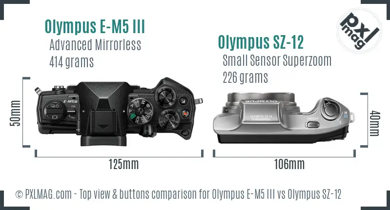 Olympus E-M5 III vs Olympus SZ-12 top view buttons comparison