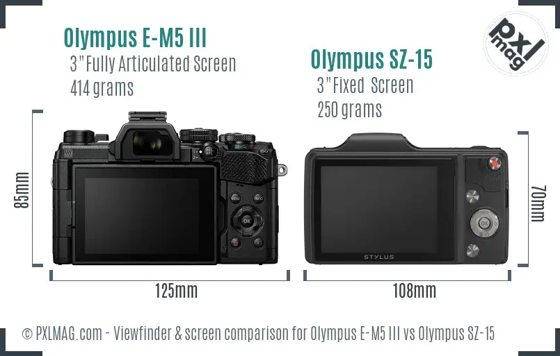 Olympus E-M5 III vs Olympus SZ-15 Screen and Viewfinder comparison