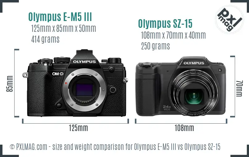 Olympus E-M5 III vs Olympus SZ-15 size comparison