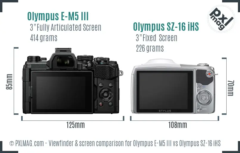Olympus E-M5 III vs Olympus SZ-16 iHS Screen and Viewfinder comparison