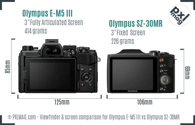 Olympus E-M5 III vs Olympus SZ-30MR Screen and Viewfinder comparison