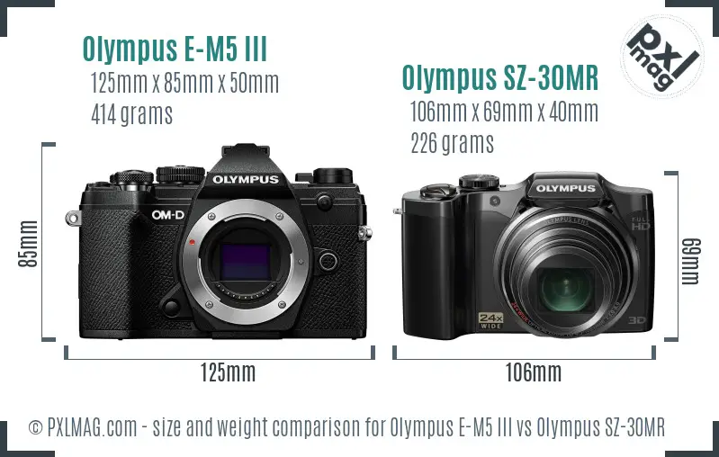 Olympus E-M5 III vs Olympus SZ-30MR size comparison