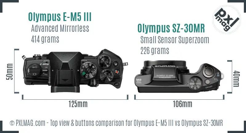 Olympus E-M5 III vs Olympus SZ-30MR top view buttons comparison
