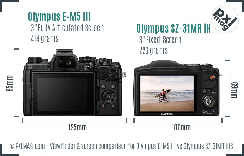 Olympus E-M5 III vs Olympus SZ-31MR iHS Screen and Viewfinder comparison