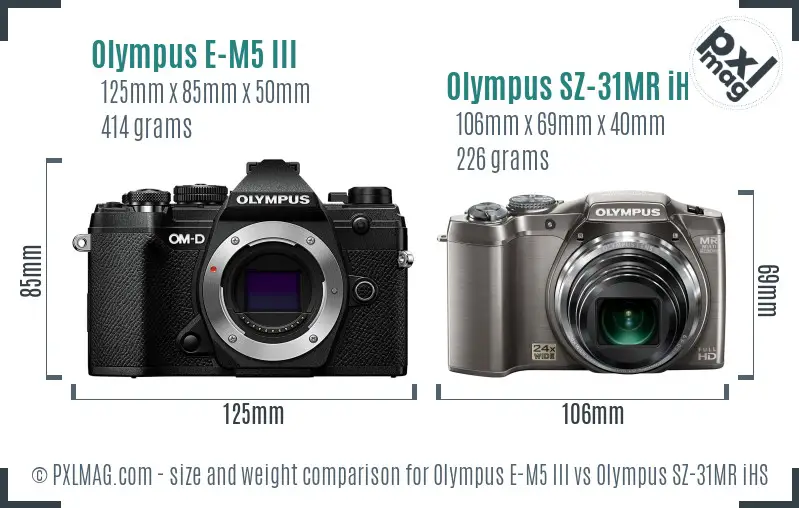 Olympus E-M5 III vs Olympus SZ-31MR iHS size comparison