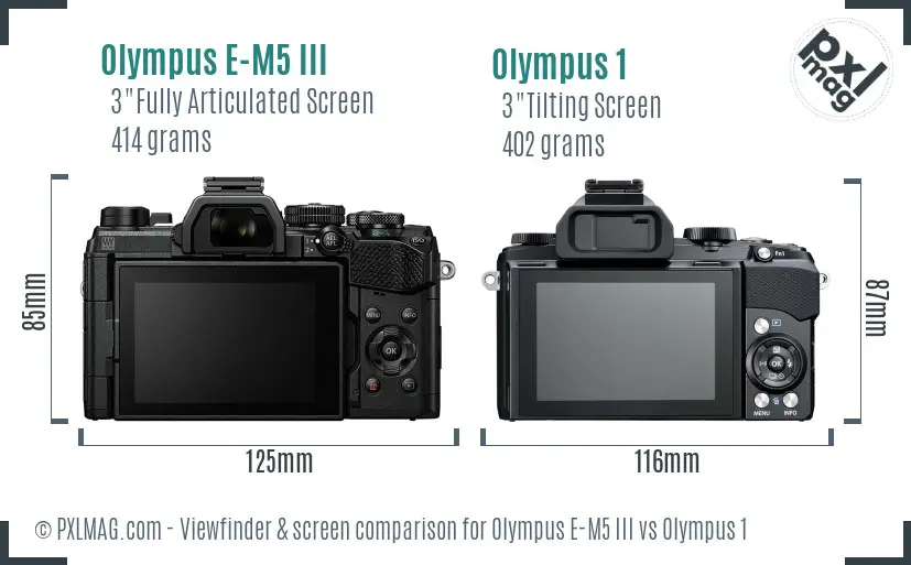 Olympus E-M5 III vs Olympus 1 Screen and Viewfinder comparison