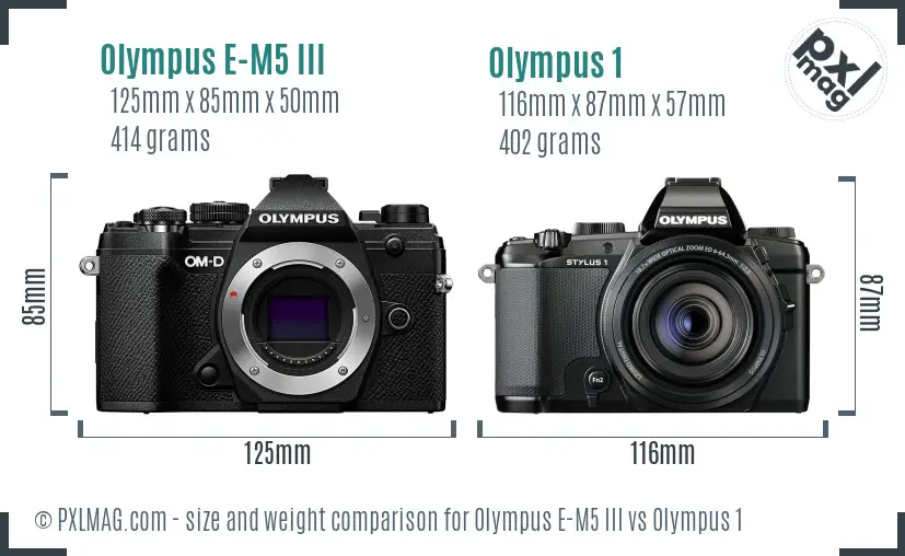 Olympus E-M5 III vs Olympus 1 size comparison