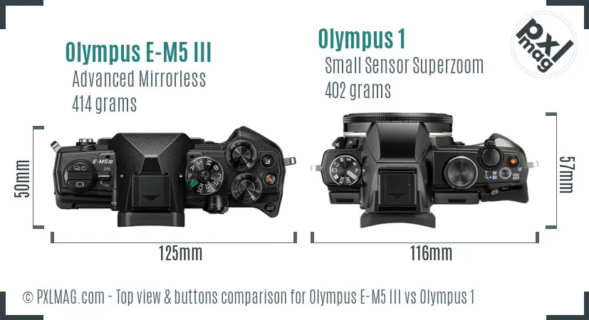 Olympus E-M5 III vs Olympus 1 top view buttons comparison