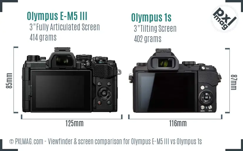 Olympus E-M5 III vs Olympus 1s Screen and Viewfinder comparison