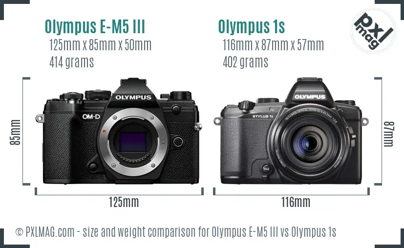 Olympus E-M5 III vs Olympus 1s size comparison