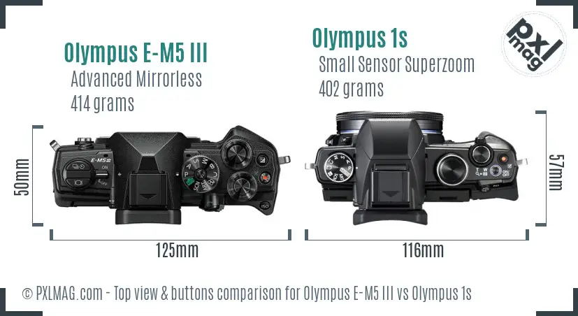 Olympus E-M5 III vs Olympus 1s top view buttons comparison