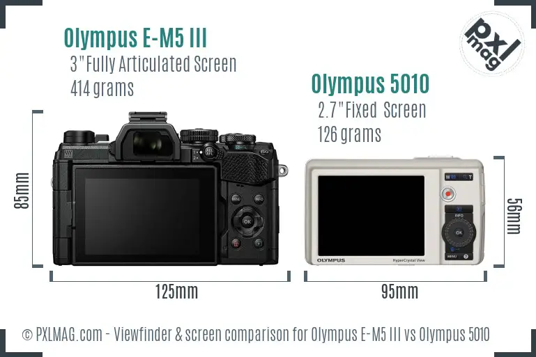 Olympus E-M5 III vs Olympus 5010 Screen and Viewfinder comparison