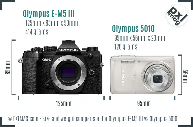 Olympus E-M5 III vs Olympus 5010 size comparison