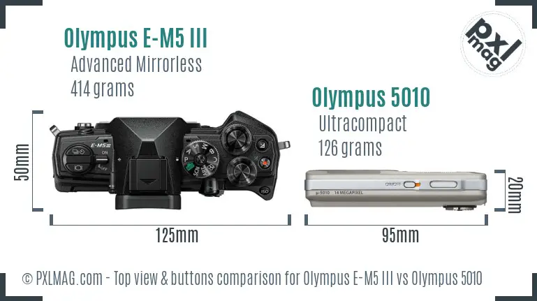 Olympus E-M5 III vs Olympus 5010 top view buttons comparison