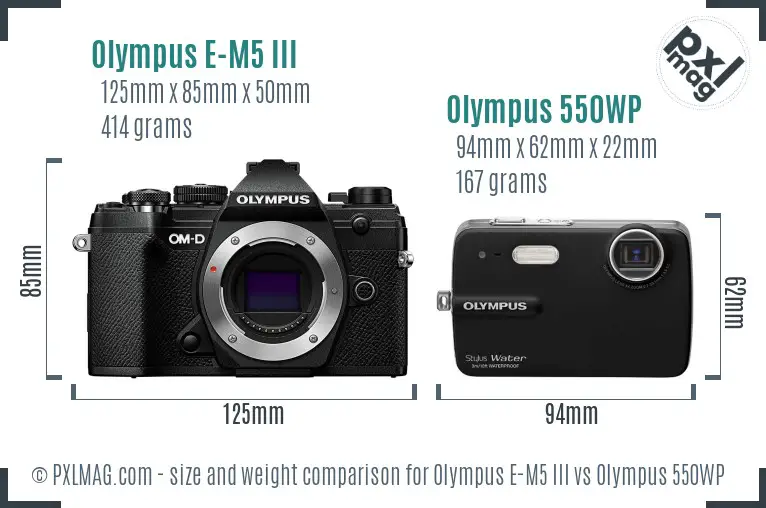Olympus E-M5 III vs Olympus 550WP size comparison