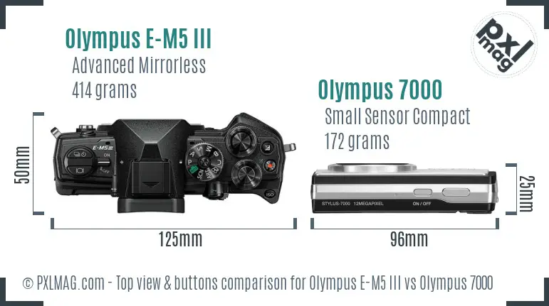 Olympus E-M5 III vs Olympus 7000 top view buttons comparison