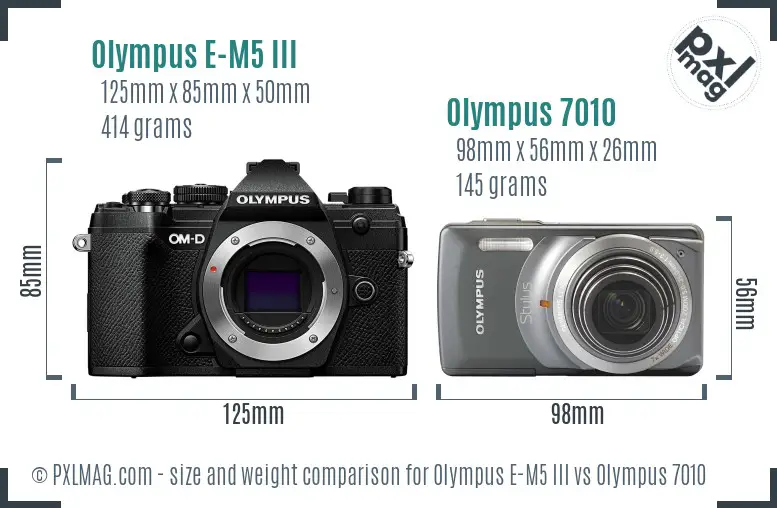 Olympus E-M5 III vs Olympus 7010 size comparison