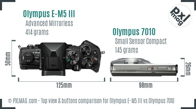 Olympus E-M5 III vs Olympus 7010 top view buttons comparison